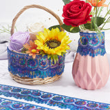 4~4.5M Ethnic Style Polyester Lace Trim with Colorful Paillette, Sparkle Embroidery Lace Ribbon, Sun Pattern, with 1Pc Thread Bobbins White Cards, Medium Blue, 2-3/8 inch(60mm)