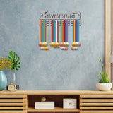 Fashion Iron Medal Hanger Holder Display Wall Rack, 3 Lines, with Screws, Swimming Pattern, 150x400mm, Hole: 5mm