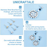 36Pcs 6 Style 304 Stainless Steel Stud Earrings Findings, with Horizontal Loops and Crystal Rhinestone, Column, Golden & Stainless Steel Color, 6~8x3~5mm, Hole: 1.8mm, Pin: 0.7mm, 6Pcs/style