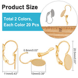 40Pcs 2 Colors 304 Stainless Steel Leverback Earring Findings, with Flat Round Setting for Cabochon, Golden & Stainless Steel Color, 20.5x10x11mm, Pin: 0.8mm, Tray: 10mm, 20pcs/color