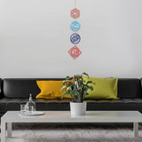 Chakra Wood Yoga Symbol Pendant Decorations, with Jute Cord, Mixed Color, 71~80x79~80x4.5~5mm, 7pcs/set, 1 set/box