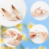 Detachable Cloth Flower Shoe Decoration, Iron Shoe Buckle Clip with Crystal Rhinestone & Imitation Pearl, Light Yellow, 64~65x48x14.5~15mm, 2pcs/set