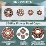 320pcs 4 styles Tibetan Style Alloy Caps, Mixed Shapes, Red Copper, 5.5~12x2~4mm, Hole: 1~2.5mm, 80pcs/style