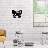 Iron Pendant Decorations, for Outdoor Garden Decoration, Butterfly with Skull, Electrophoresis Black, 16x20x0.15cm