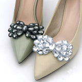 2Pcs Alloy Rhinestone Shoe Decorations, Detachable Shoe Buckle Clips, Bowknot, Greige, 45x84x12.5mm