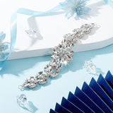 1Pc Shiny Flower Crystal Rhinestone Trim, Flexible Sewing Crafts Bridal Costume Embellishment, for DIY Shoes, Belt, Bag, Hat, Hairband, Platinum, 182x20~38x7.5mm