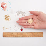 Brass Post Earring Findings, with Loop and Rhinestone, Plastic Ear Nuts, Golden & Silver, 300pcs/box