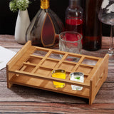 12-Hole Bamboo Glass Holder Display Racks, Whiskey Spirits Wine Glass Holder, for Bar Tasting Serving Tray, Kitchen Tools, Rectangle, Peru, 27.7x18.3x8.3cm, Inner Diameter: 4.75x4.8x3.6cm