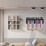 Fashion Iron Medal Hanger Holder Display Wall Rack, 3-Line, with Screws, Black, Hand Ball, Sports, 150x400mm, Hole: 5mm