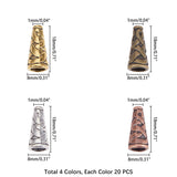 Tibetan Style Alloy Bead Cone, Cadmium Free & Lead Free, Antique Bronze & Antique Golden & Antique Silver & Red Copper, 18x8x8mm, Hole: 1mm, 4colors, 20pcs/color, 80pcs/box