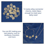 24Pcs 12 Styles Alloy Connector Charms, Flat Round & Sunflower & Flower, Mixed Shapes, Light Gold, 17~25x9~17x1~5mm, Hole: 1.2~1.6mm, 2pcs/style