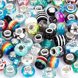 108Pcs 2 Colors Acrylic & Resin & Polymer Clay Rhinestone European Beads, Large Hole Beads, with Silver Color Core, Rondelle, Mixed Color, 13.5~14x8~10mm, Hole: 5mm, 54pcs/color