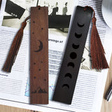 1 set Rosewood & African Blackwood Bookmarks Set, Laser Engraving, Rectangle, Moon Pattern, 148x25mm, 2pcs/set