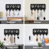 Wood & Iron Wall Mounted Hook Hangers, Decorative Organizer Rack, with 2Pcs Screws, 5 Hooks for Bag Clothes Key Scarf Hanging Holder, Paw Print, 132x300x7mm