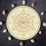 Carved Wooden Board, Flat Round, Eye of Horus Pattern, 200x5mm