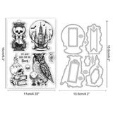 1Pc Halloween Magic Theme Carbon Steel Cutting Dies Stencils, with 1 Sheet VC Plastic Clear Stamps, for DIY Scrapbooking, Photo Album, Decorative Embossing Paper Card, Mixed Shapes, Stencils: 156x106x0.8mm, Stamps: 160x110x3mm