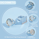 DIY Blank Dome Adjustable Ring Making Kit, Including Brass Pad Ring Components, Glass Cabochons, Square & Flat Round, Platinum, 80Pcs/box