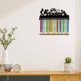 Iron Medal Holder Frame, 20 Hooks Medals Display Hanger Rack, with Screws, Rectangle, Black, Tennis, 150x400mm, Hole: 5mm