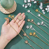 12Pcs 6 Style Alloy Hair Stick Findings, Vintage Decorative for Hair Diy Accessory, Flower Shape, Mixed Color, 2pcs/style