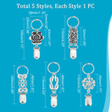 5Pcs 5 Styles Iron Retro Hat Clips, with Alloy Findings, for Scarf Hat Travel Luggage Outdoor Accessory, Mixed Shape, Antique Silver, 10.5~115cm, 1pc/style