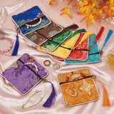 16Pcs 8 Colors Chinese Brocade Tassel Zipper Jewelry Bag Gift Pouch, Square with Flower Pattern, Mixed Color, 11.5~11.8x11.5~11.8x0.4~0.5cm, 2pcs/color