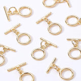 Brass Toggle Clasps, with Jump Rings, Nickel Free, Ring, Real 18K Gold Plated, Ring: 12x9x1.5mm, Hole: 1.2mm, Bar: 12.5~14x1.5mm, Hole: 1.2mm, Jump Ring: 5x0.8mm, 10sets/box