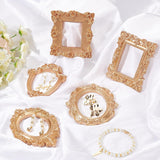 Retro Photo Frames, Resin Gold Flower Frames, Small Family Photo Holders, for Pictures Embossed Photo Props Wall Decor Accessories, Mixed Shapes, Goldenrod, 5pcs/set