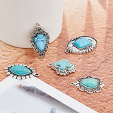 10Pcs 5 Styles Synthetic Turquoise Pendants, with Antique Silver Tone Alloy Findings, Cross & Horse Eye & Teardrop & Flower & Arrow, 30~43x24~29x3.3~9mm, Hole: 1.8~2mm, 2pcs/style