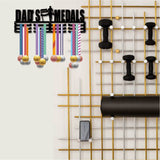 Fashion Iron Medal Hanger Holder Display Wall Rack, 3-Line, with Screws, Black, Word Dad's Medals, Human, 150x400mm, Hole: 5mm