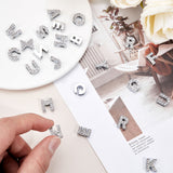 Eco-Friendly Zinc Alloy Slide Charms, with Rhinestone, Platinum Plated, Letter A~Z, Crystal, 12x3~12x4.5mm, Hole: 8x2mm, 52pcs/box