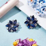 2Pcs Detachable Glass Rhinestone Shoe Decoration, with Alloy Buckle Clip, Flower, Capri Blue, 31x33x9mm