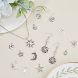 2 Sets Tibetan Style Alloy Pendants, Sun & Moon & Star Charms, Antique Silver, 11~32x8~24x1.5~4mm, Hole: 1.8mm, 35pcs/set