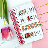 4 Patterns Rectangle Waterproof Acrylic Bookmarks Set, with Polyester Tassel Decorations and Paper Bags, Mixed Color, Bookmark: 120x28mm, 4pcs/set