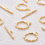 Brass Toggle Clasps, Long-Lasting Plated, Ring, Real 18K Gold Plated, Ring: 18x15x2mm, Hole: 1mm and 11mm, Bar: 24.5x5x2mm, hole: 1.5mm.