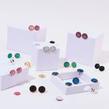 DIY Earring Makings, with Brass Stud Earring Settings, Resin Cabochons, Imitation Druzy Agate, Mixed Color, Tray: 12mm, 12mm, Pin: 0.7mm