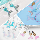 Resin Pendants, with Glitter Powder and Iron Findings, Mermaid Tail Shape, Platinum, Mixed Color, 46x30x6mm, Hole: 2mm, 40pcs/set