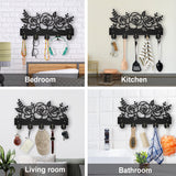 Wood & Iron Wall Mounted Hook Hangers, Decorative Organizer Rack, with 2Pcs Screws, 5 Hooks for Bag Clothes Key Scarf Hanging Holder, Flower, 177x300x7mm