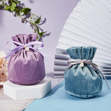 Velvet Jewelry Bags with Drawstring & Plastic Imitation Pearl, Velvet Cloth Gift Pouches, Steel Blue, 13.2x14x0.4cm