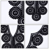 Sunflower Pattern Embroidered Floral Lace Collar, Neckline Trim Clothes Sewing Applique Edge, DIY Garment Accessories, Black, 320x320x1mm