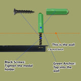 Fashion Wood Medal Hanger Holder, 2 Line Display Wall Rack, with Screws & Anchor Plug, Dance, Sports, 150x400x7mm, Hole: 5mm