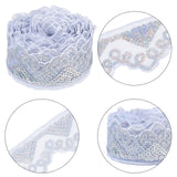 Waved Polyester Lace Trim, with Paillette, White, 2 inch(50mm), about 10 yards/pc