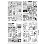 4 Sheets 4 Styles Custom PVC Plastic Stamps, for DIY Scrapbooking, Photo Album Decorative, Cards Making, Stamp Sheets, Film Frame, Stamp & Word, Mixed Shapes, 29.7x21cm, 1 sheet/style