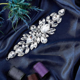 1Pc Brass Rhinestone Sewing Decorate, Wedding Theme, Dress Shoes Garment Decoration, Flower, Silver, 180x49x10mm, Hole: 4mm
