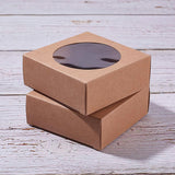 Foldable Kraft Paper Boxes, with Clear Window Paper Boxes, Square, BurlyWood, 10x10x2.4cm