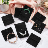 Square Velvet Jewelry Bags, with Snap Fastener, Black, 7x7x0.95cm