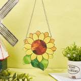 Acrylic Sunflower Pendant Decorations, with Iron Chains and Clasps, Yellow, 154x125x3mm, Hole: 3.5mm