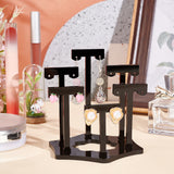 Opaque Acrylic T-Bar Riser Earring Display Stands, with Flower Base, for 6 Pairs Earring Displays, Black, 5.3~9.85x3.45~8.8x0.4cm, Hole: 1.8mm, 6pcs/set