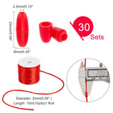 30 Sets Plastic Breakaway Clasps, with 1 Roll Macrame Rattail Chinese Knot Making Cords Round Nylon Braided String Threads, Red, 24x90mm, Hole: 2.5mm