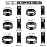 12Pcs 6 Style Stainless Steel Grooved Finger Ring Settings, Ring Core Blank, for Inlay Ring Jewelry Making, Gunmetal, Inner Diameter: 17~22mm, 2pcs/style