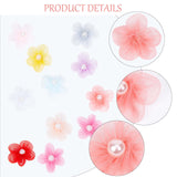 100Pcs 10 Colors Organza 5-Petal Flower Ornament Accessories, Sewing Craft Decoration, with Plastic Imitation Pearl, Mixed Color, 25~26x9mm, 10pcs/color